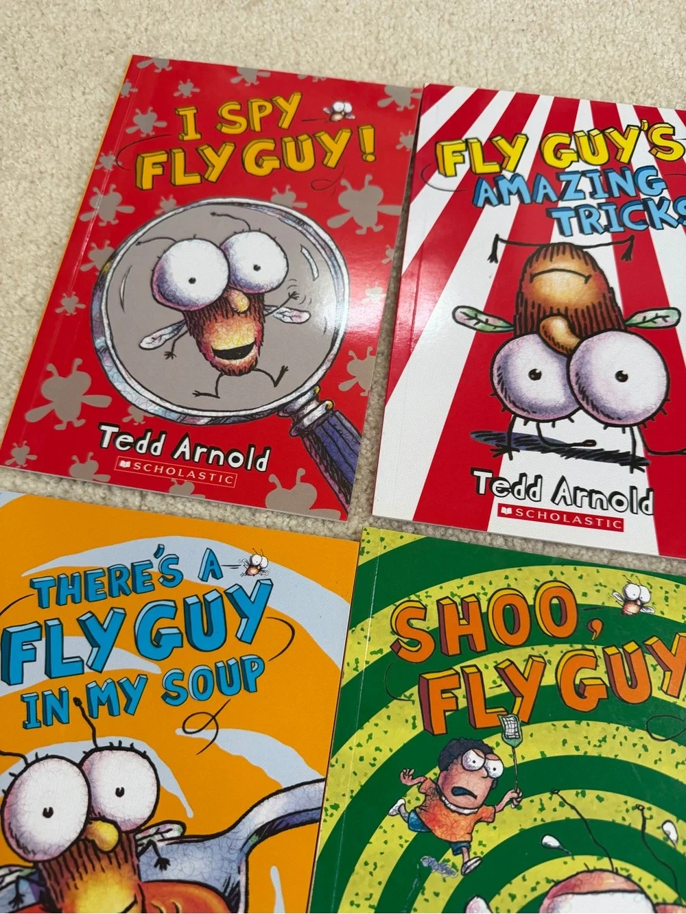 Scholastic Fly Guy Book Set - Red, Purple, Orange, Green, Blue, Yellow, Cream